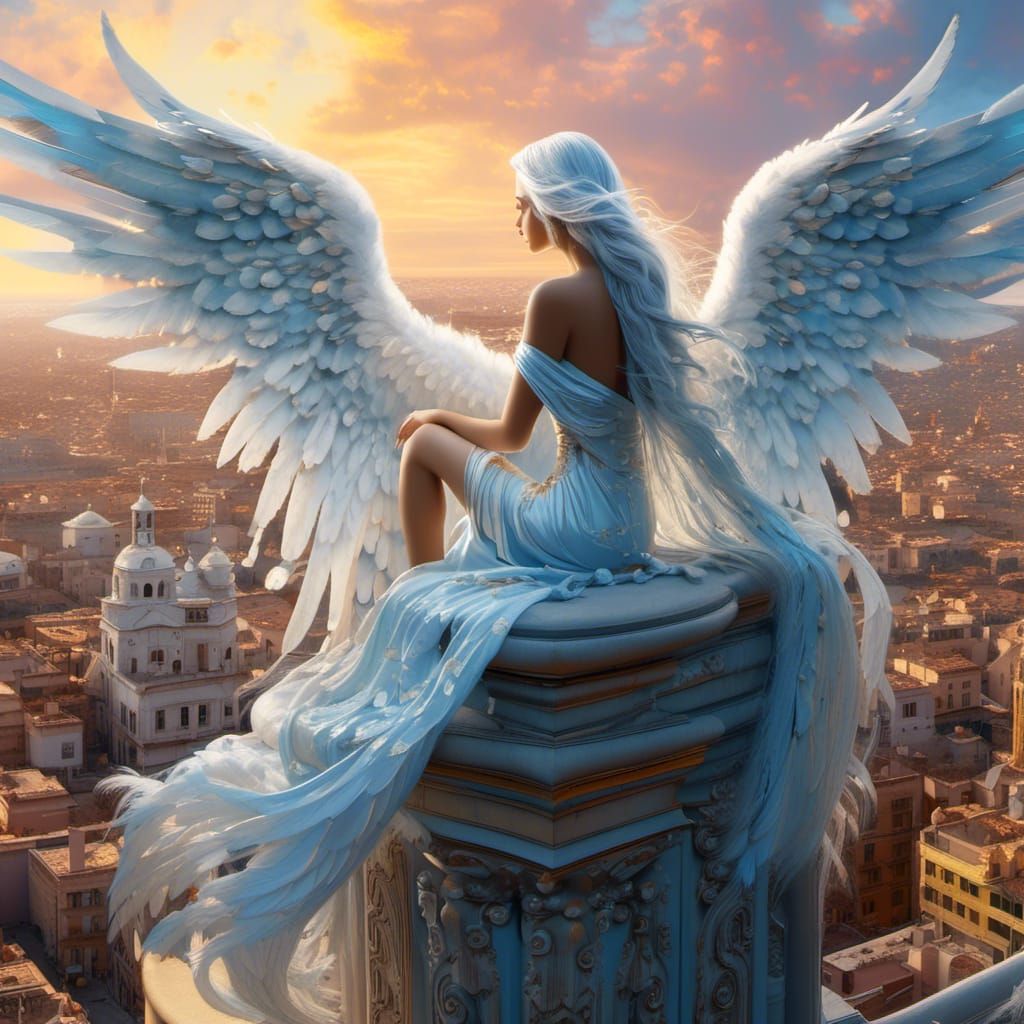 Angel Watching Over World in Fantasy Style