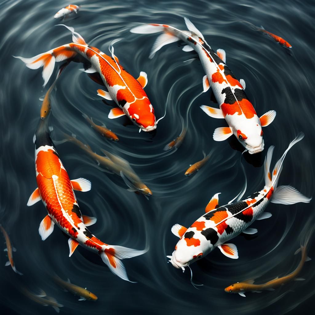 Koi Fish Swimming: Aerial Photography in Cinematic Style