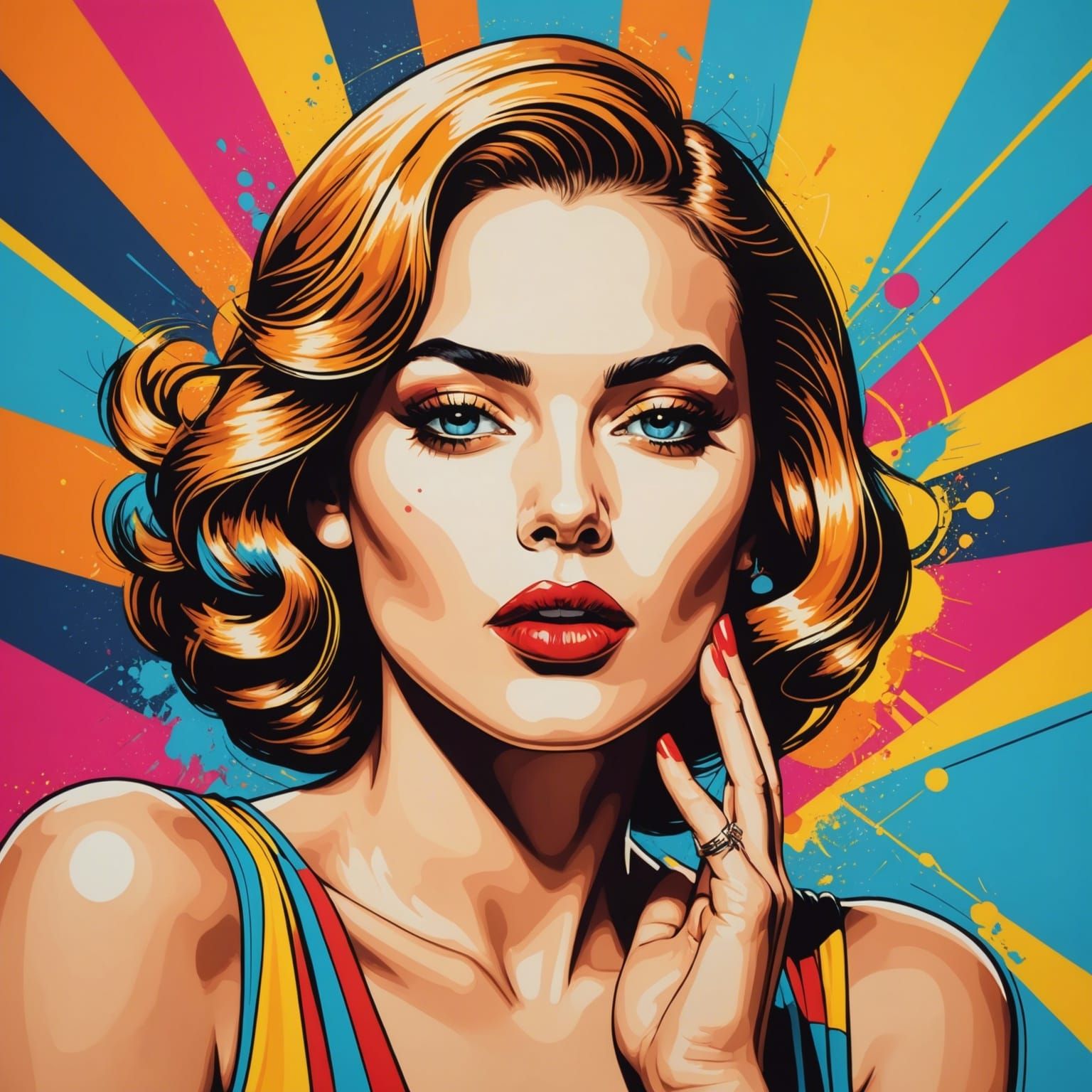 Vibrant Pop Art Kiss in Screen Print Style