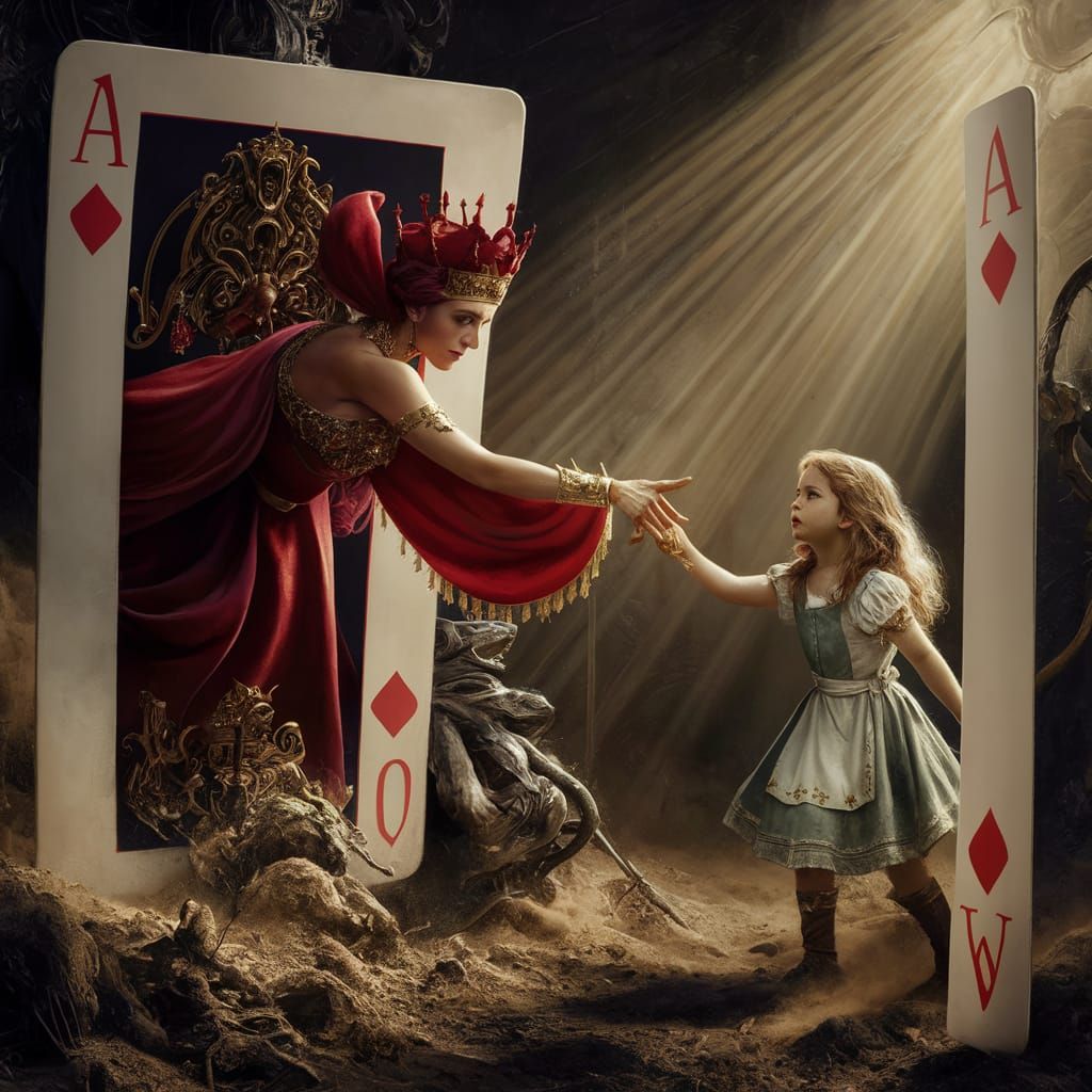 Alice and the Red Queen in Matte Painting Style