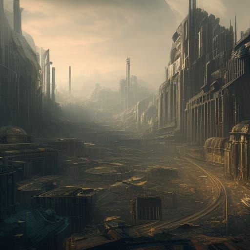 Detailed Dystopian Matte Painting in Deep Color