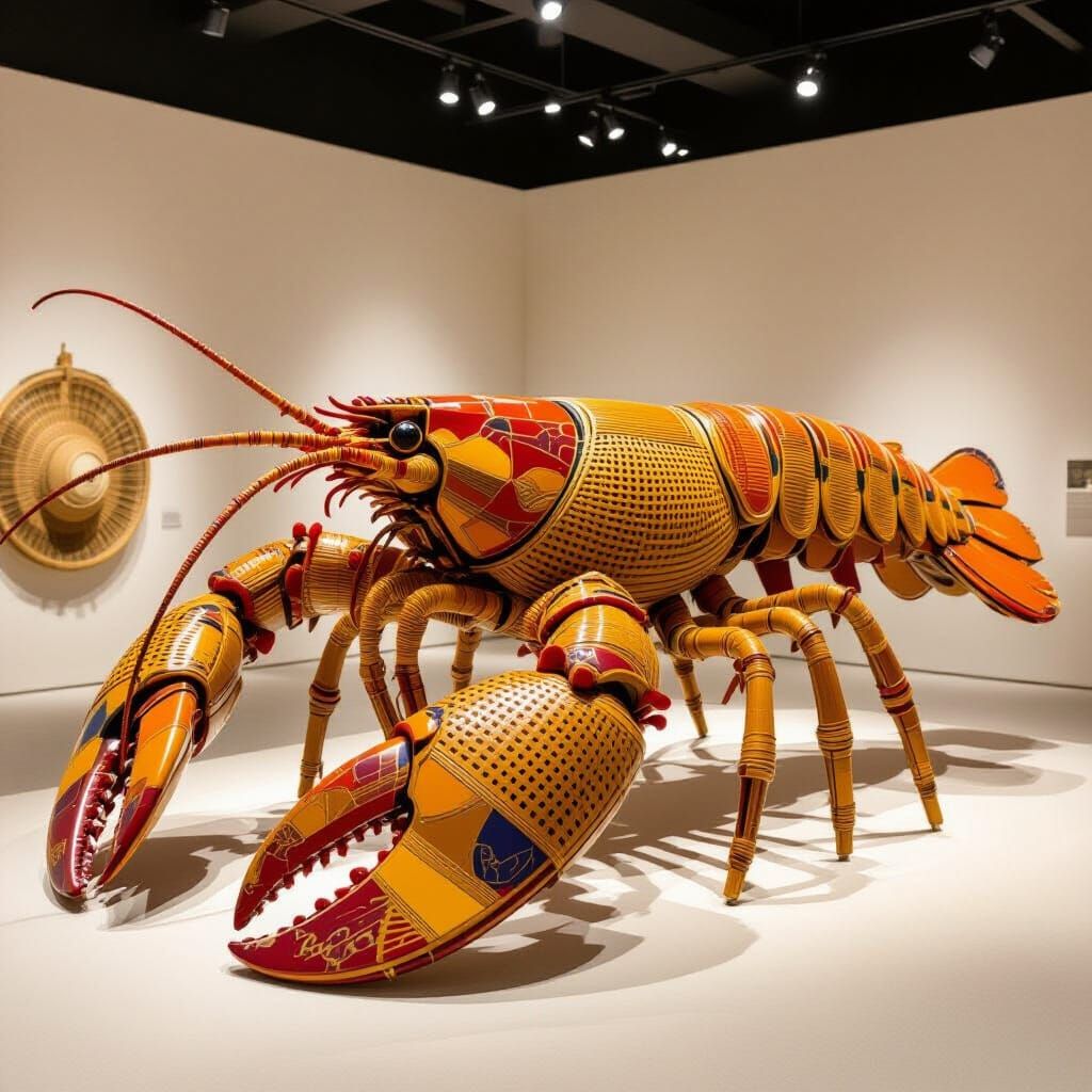 Giant Rattan Lobster Statue in Exhibition Space