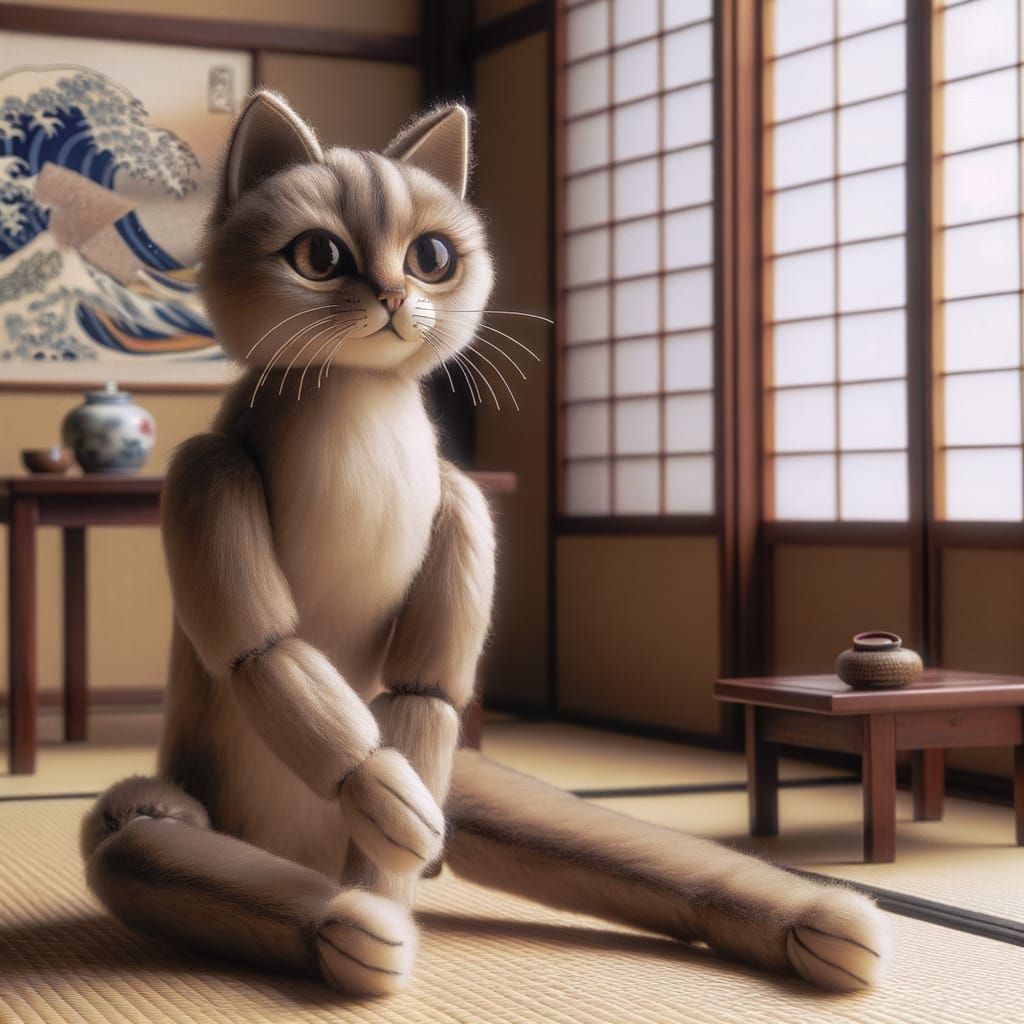 Vintage Cat Pose Doll in 1970s Japanese Style