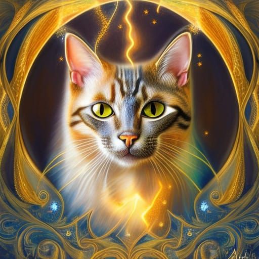 Ornate Cat Portrait in Fire and Ice