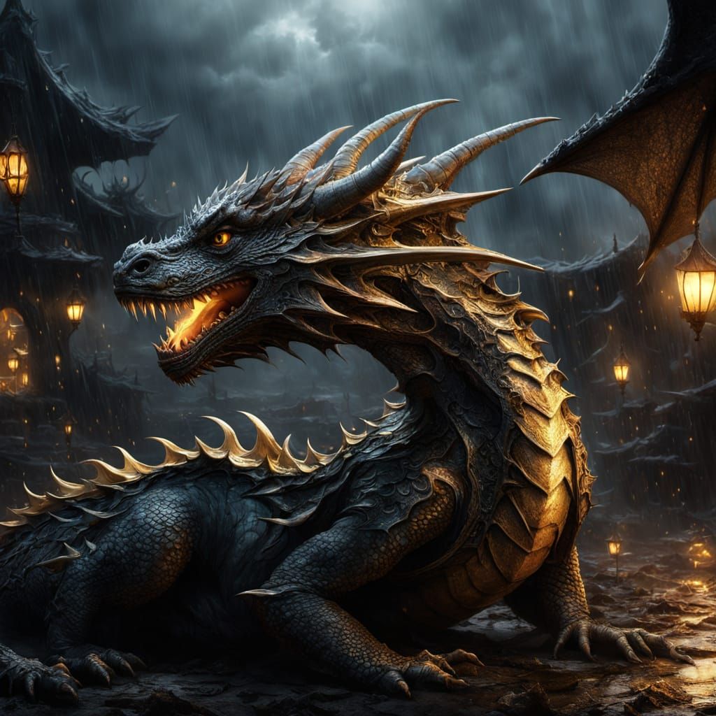 Cute Baby Dragon in Cinematic Dark Fantasy Scene