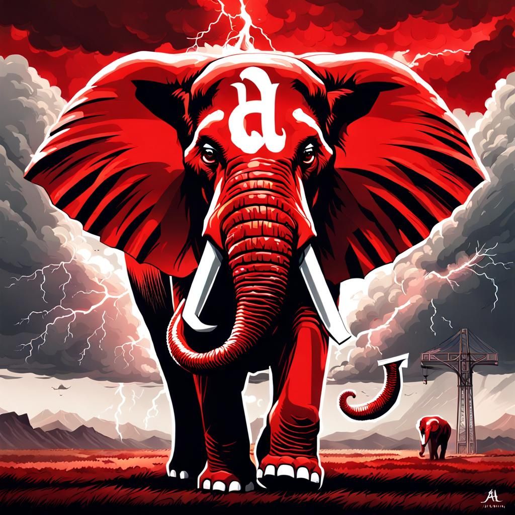 Crimson Tide Warrior Elephant in Digital Art Style