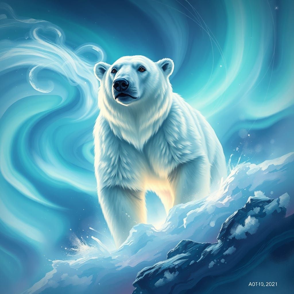 Ethereal Polar Bear in Swirling Aurora Borealis
