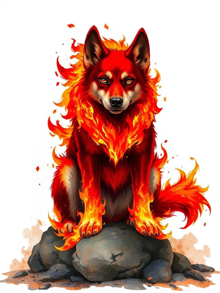 Flaming Red Husky: Dark Fantasy Digital Art