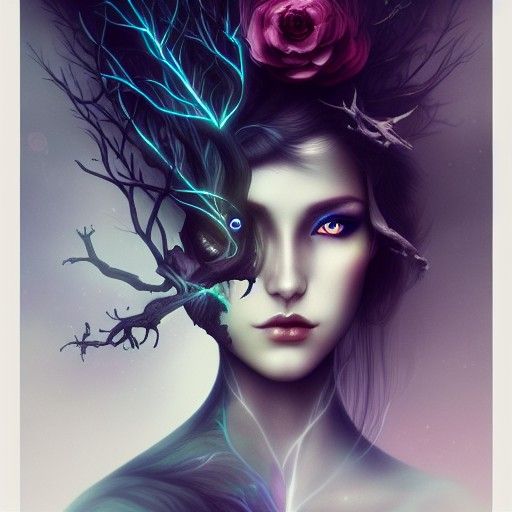 Cyborg Treant Portrait in Ethereal Digital Art Style