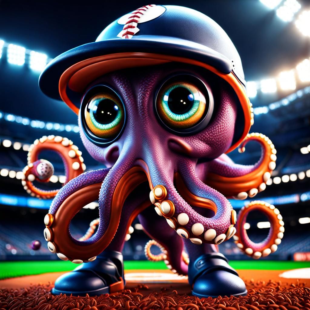 Galactic Octopus Baseball Player: Digital Art