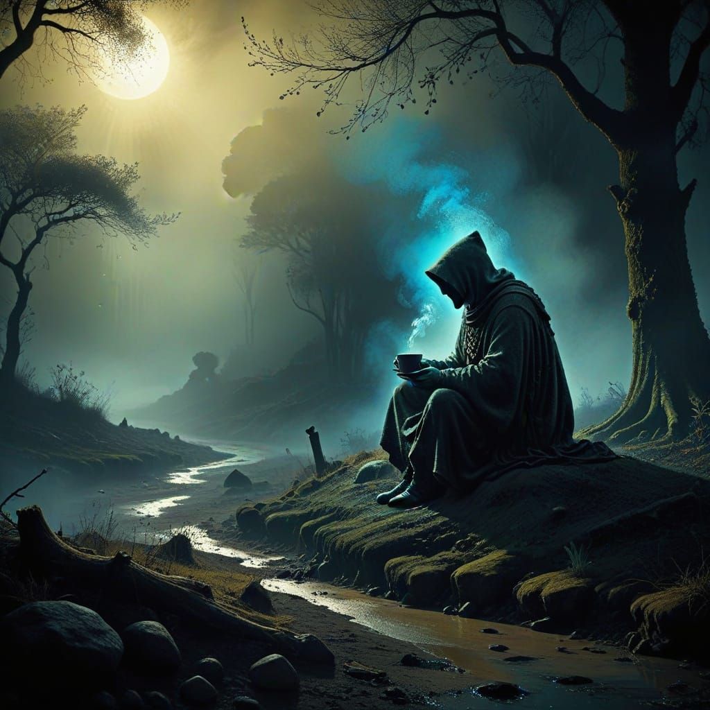 Cryptic Sage Pondering at Mythical Crossroads