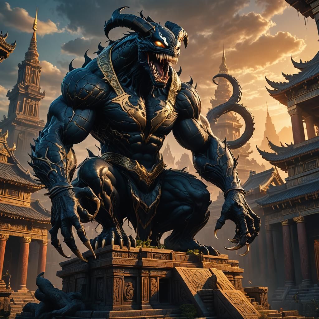 Venom Over Mystical Temple: Fantasy Concept Art