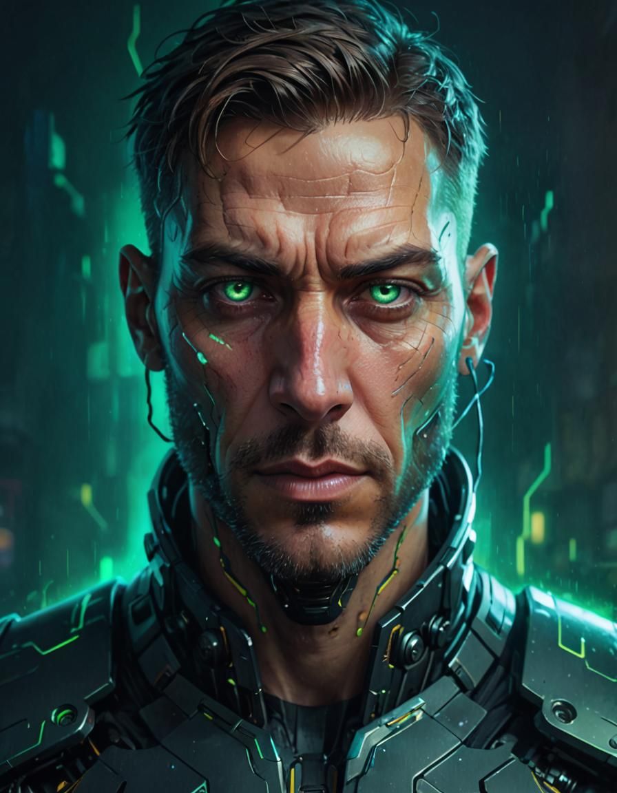 Cyborg Portrait in Cyberpunk Concept Art Style