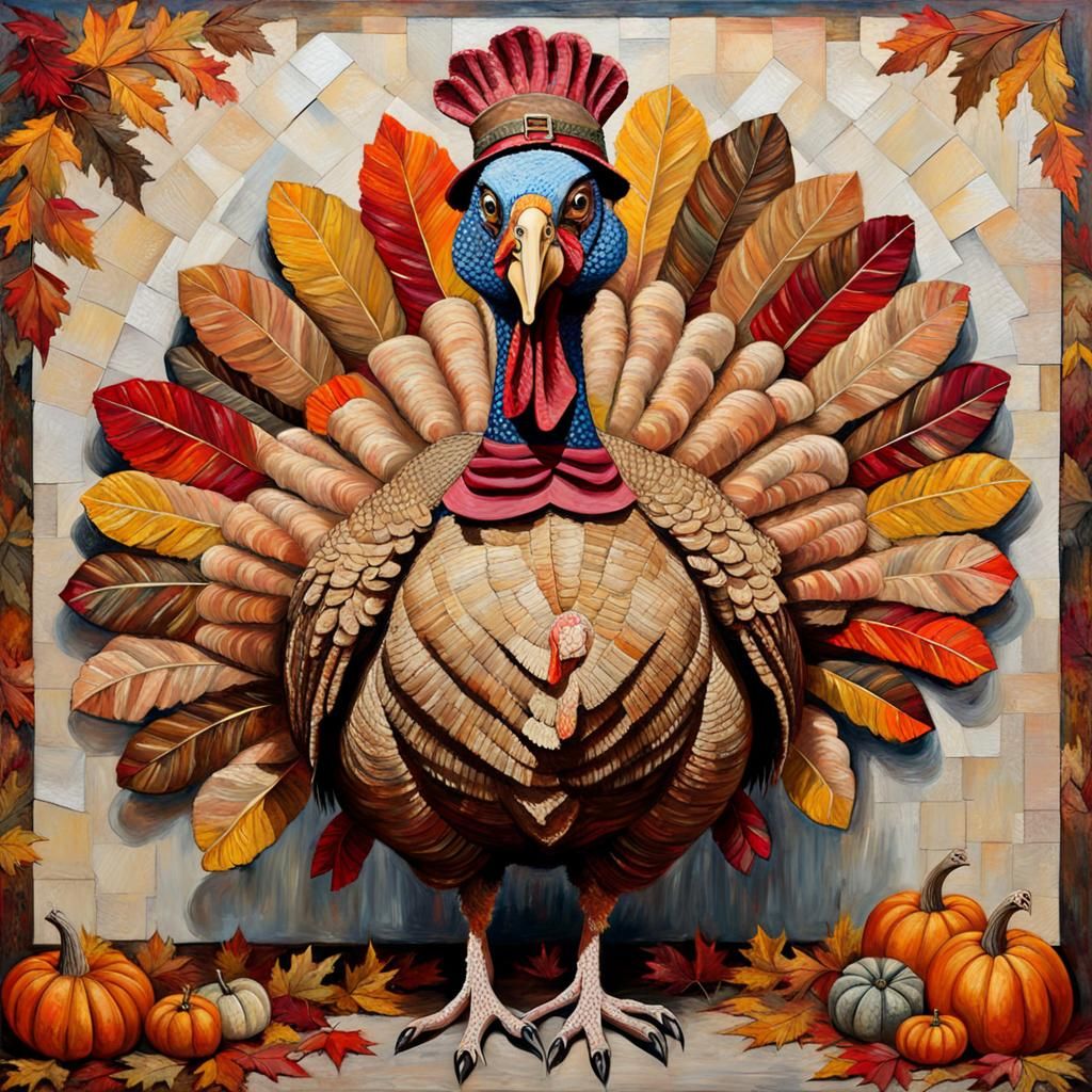Thanksgiving Turkey Costume Portrait in Collage Style