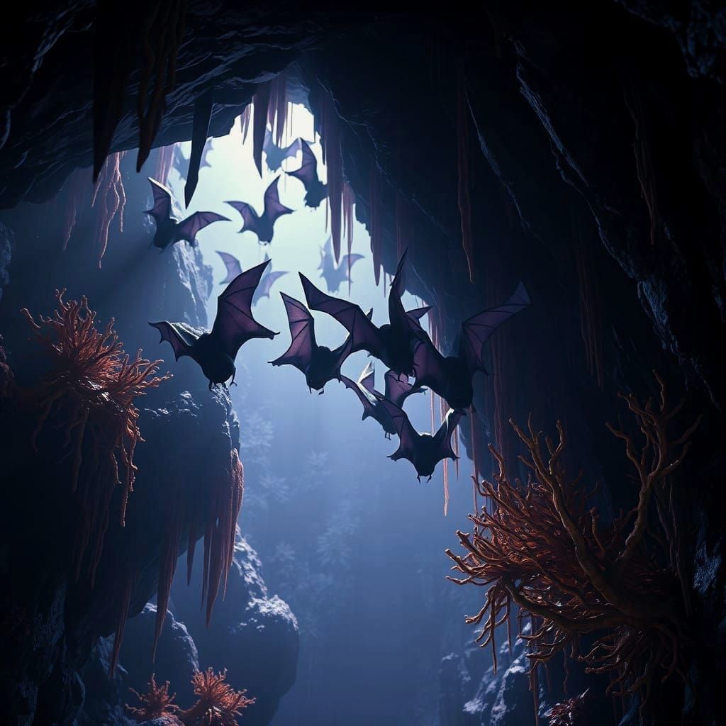 Dark Fantasy Bats in an Gothic Cave Scene