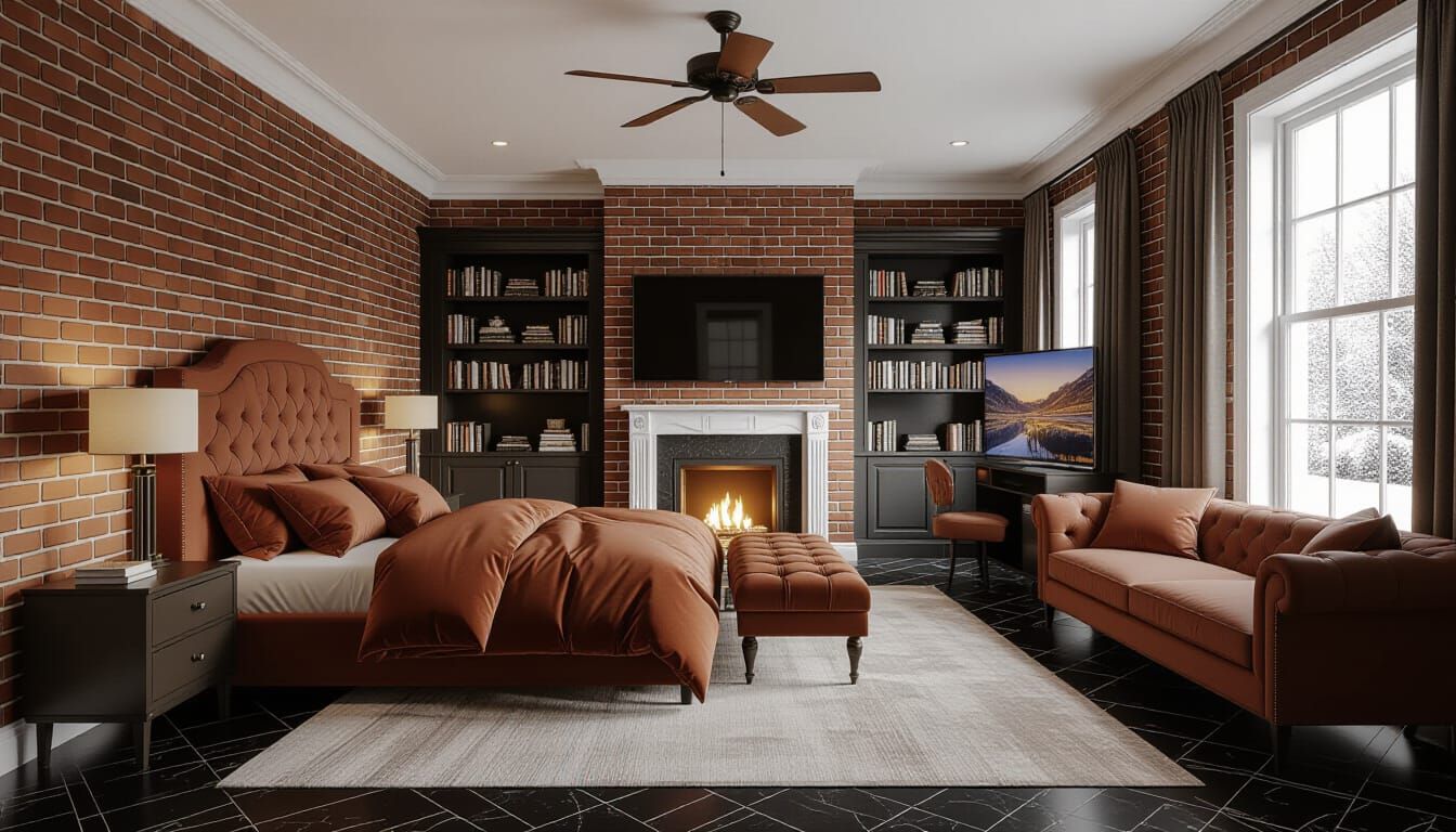 Vibrant Victorian Bedroom with Snowy View
