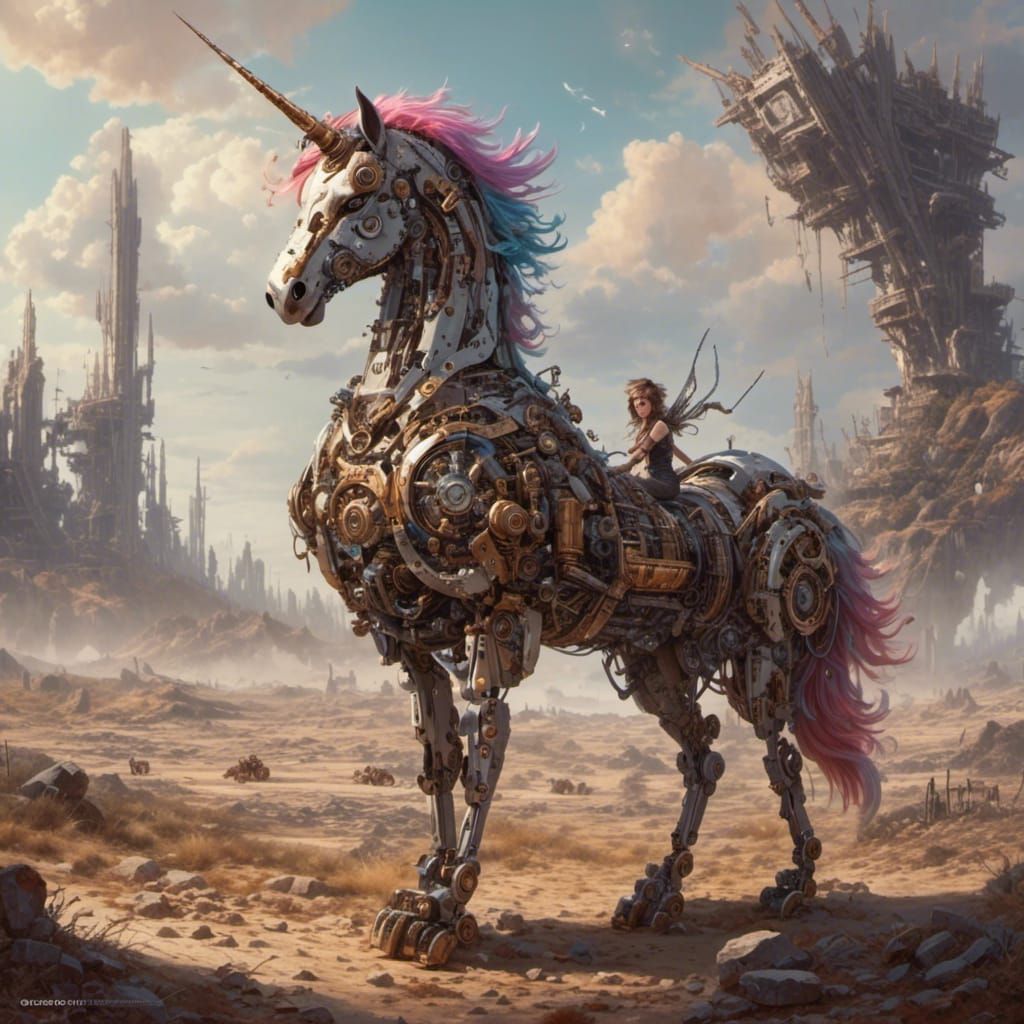 Unicorn in Wasteland with Mecha Style