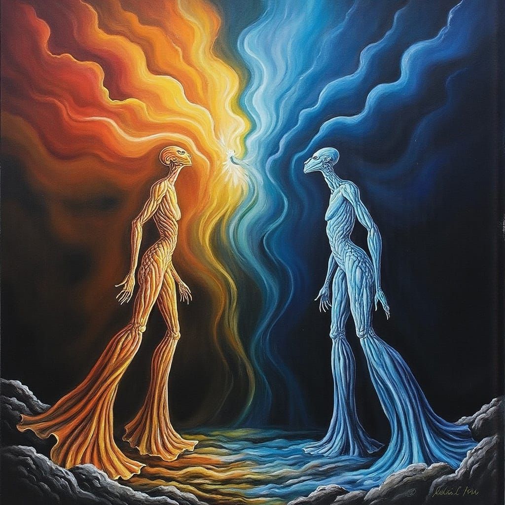 Ethereal Beings Clash in Cosmic Confrontation