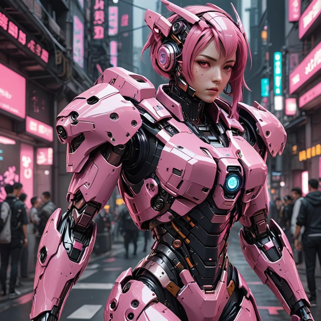 Cyberpunk Robot Girl in Pink Armor: 3D Anime Art