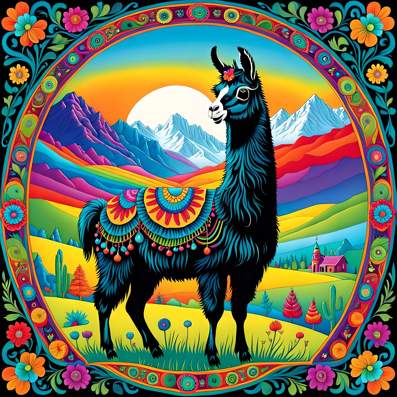 Modern Folk Art Llama Painting
