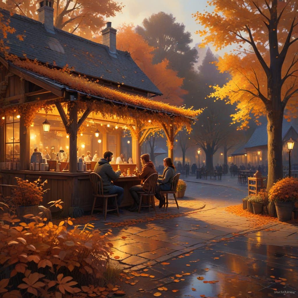 Autumn Cafe: Couple Enjoying Cider in Twilight