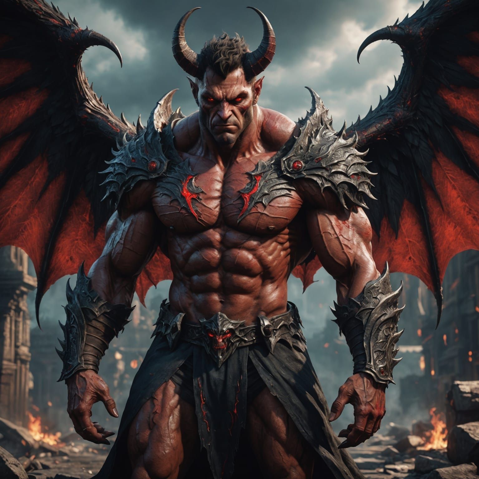 Muscular Devil Champion with Wings in Detailed Fantasy Art