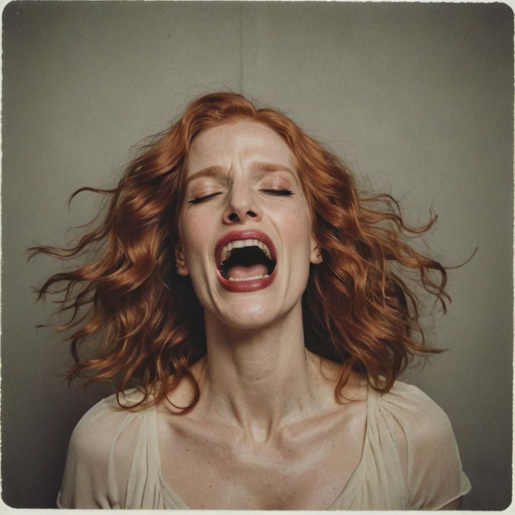 Jessica Chastain Screaming: Polaroid Style Portrait
