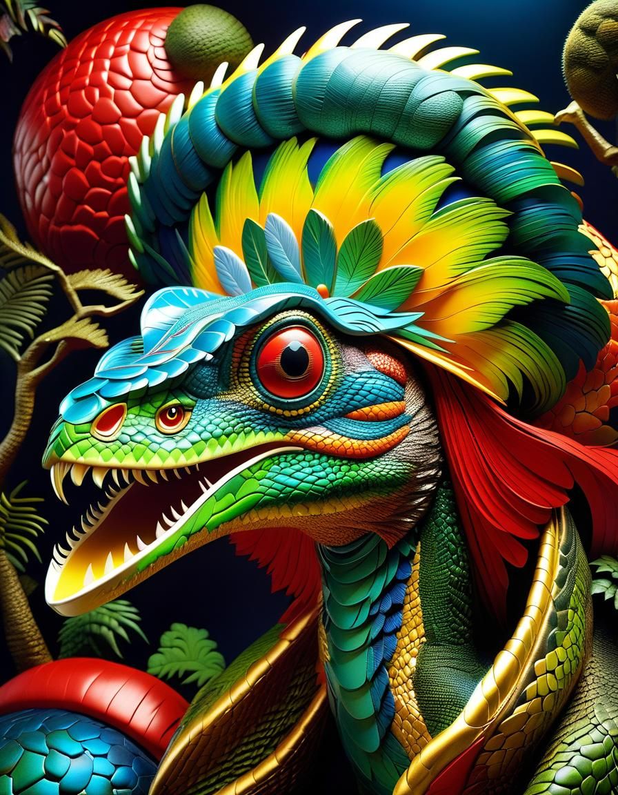 Omnipotent Reptilian Bird Brain in Surrealist Style