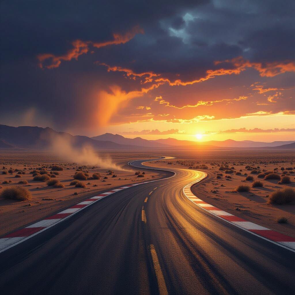Desert Race Track Under Stormy Skies