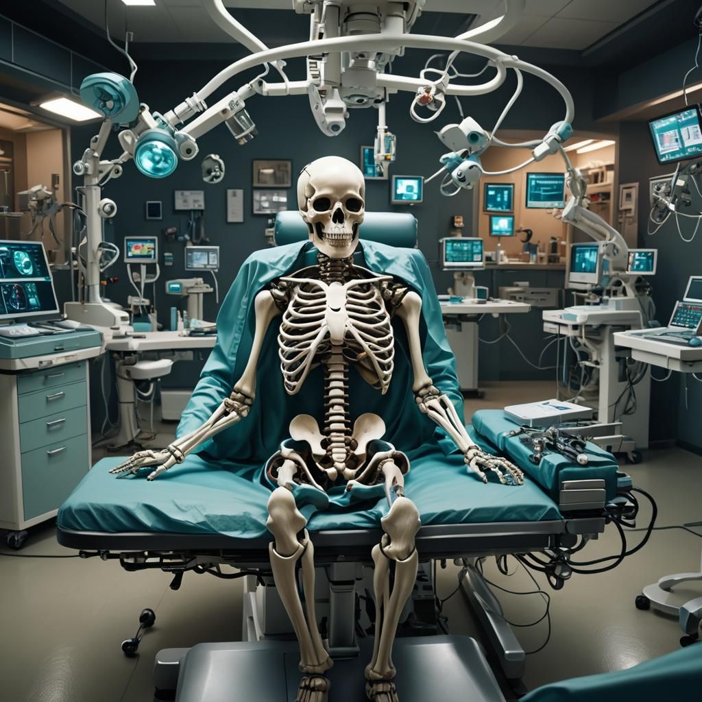 Skeleton Surgeon Operating on Patient in Hospital