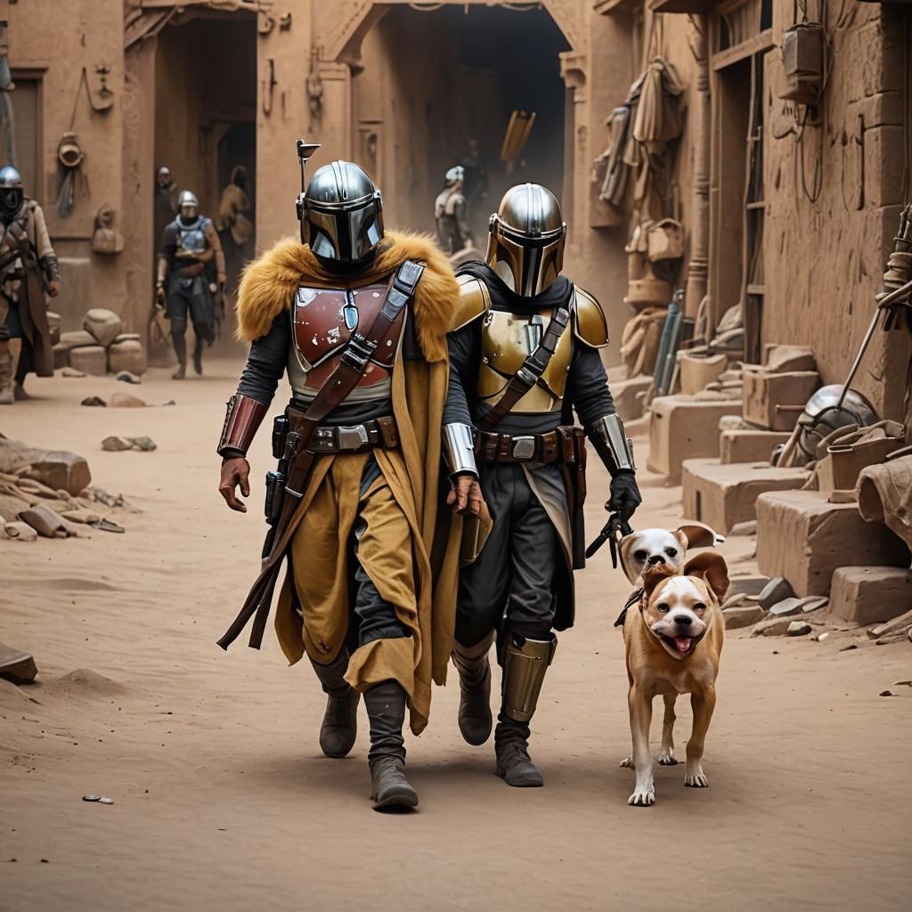 The Mandalorian Walks a Dog on Tatooine