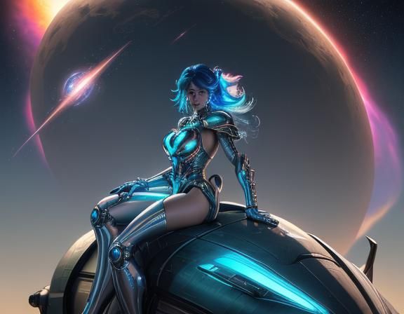 Cyberpunk Dragon Rider in Retro Sci-Fi Landscape