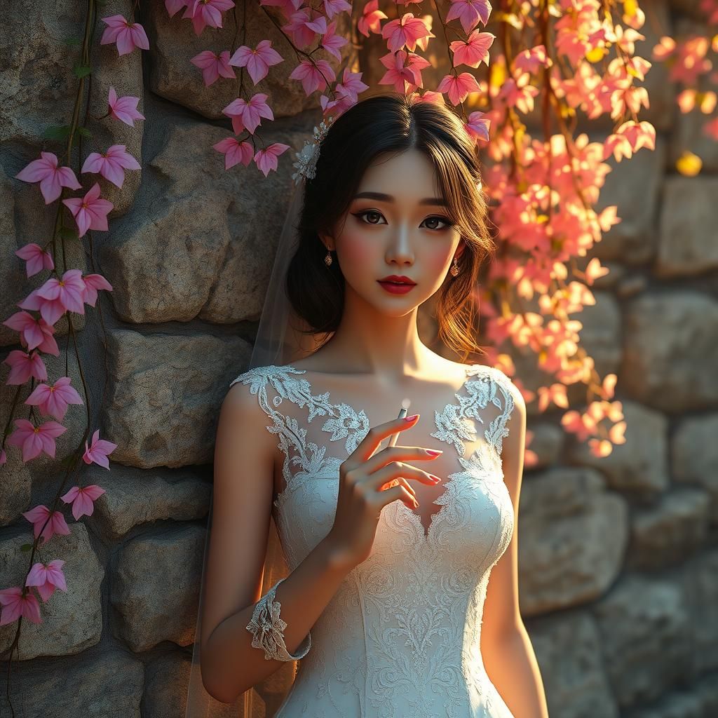 Bride with Cigarette in 3D Anime Style