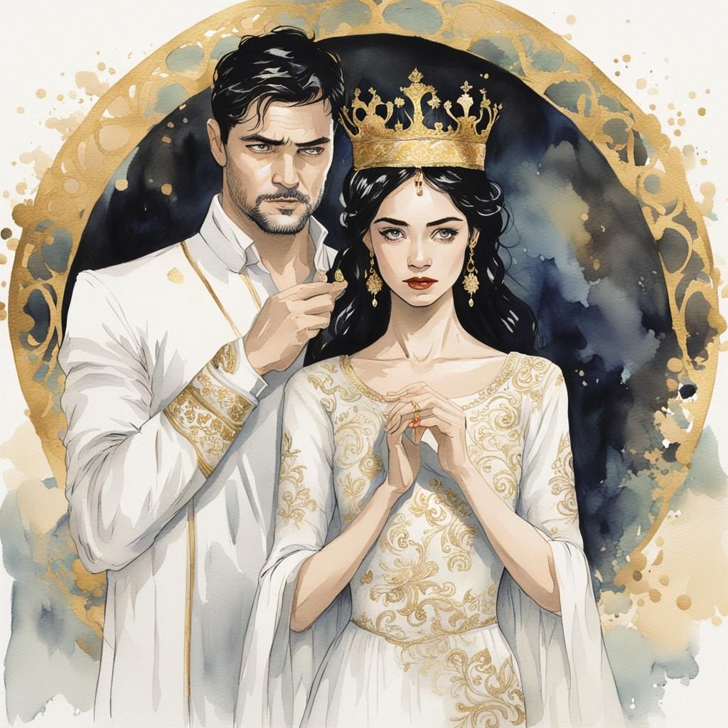 Crowning Ceremony: Ink and Watercolor Portrait