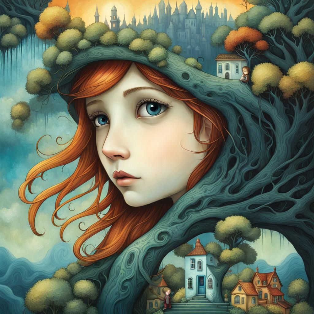 Boy in Tree: Digital Painting Illustration