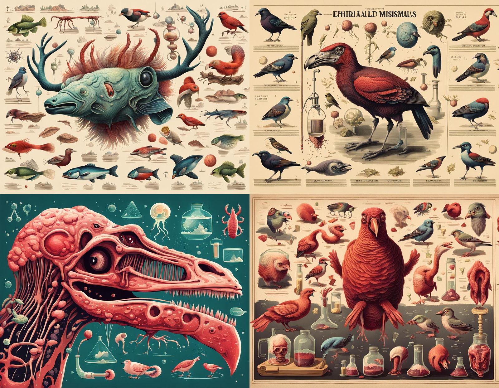 Whimsical Horror in Science Lab: Hybrid Animals