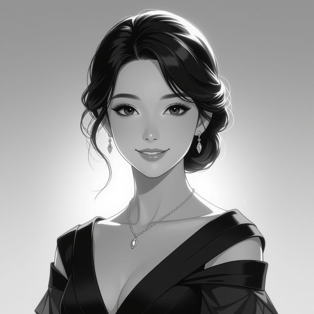 Elegant Monochrome Portrait of a Smiling Girl