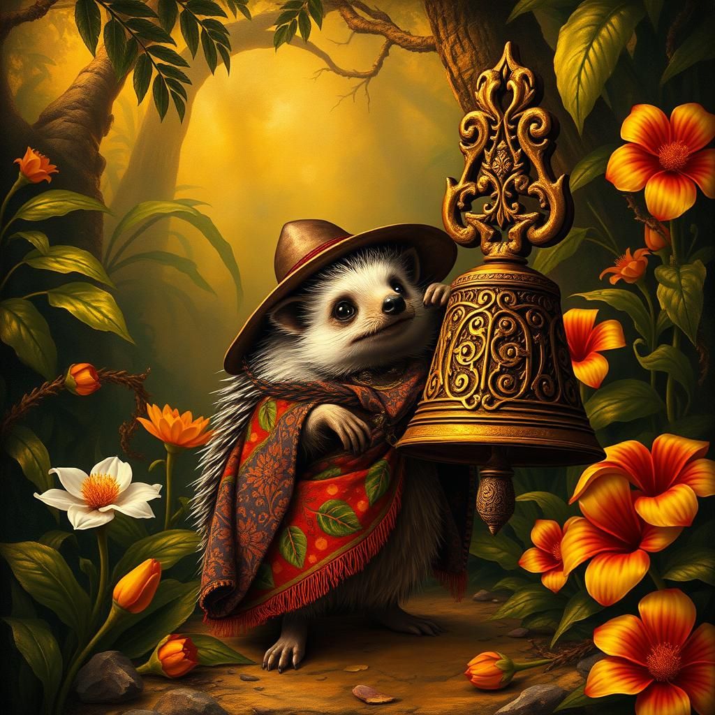 Hedgehog Rings Jungle Bell in Baroque Style