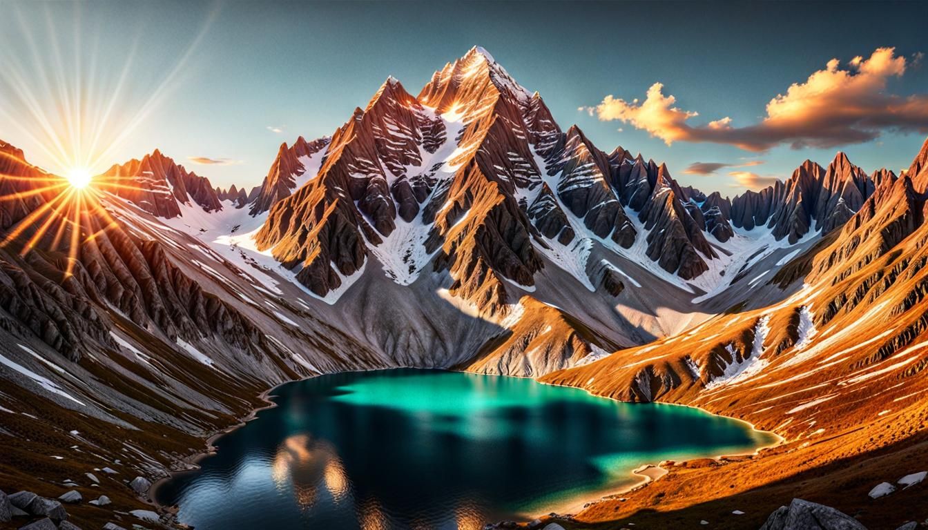 Mountain Lake Sunset in Hyperrealistic 3D Rendering