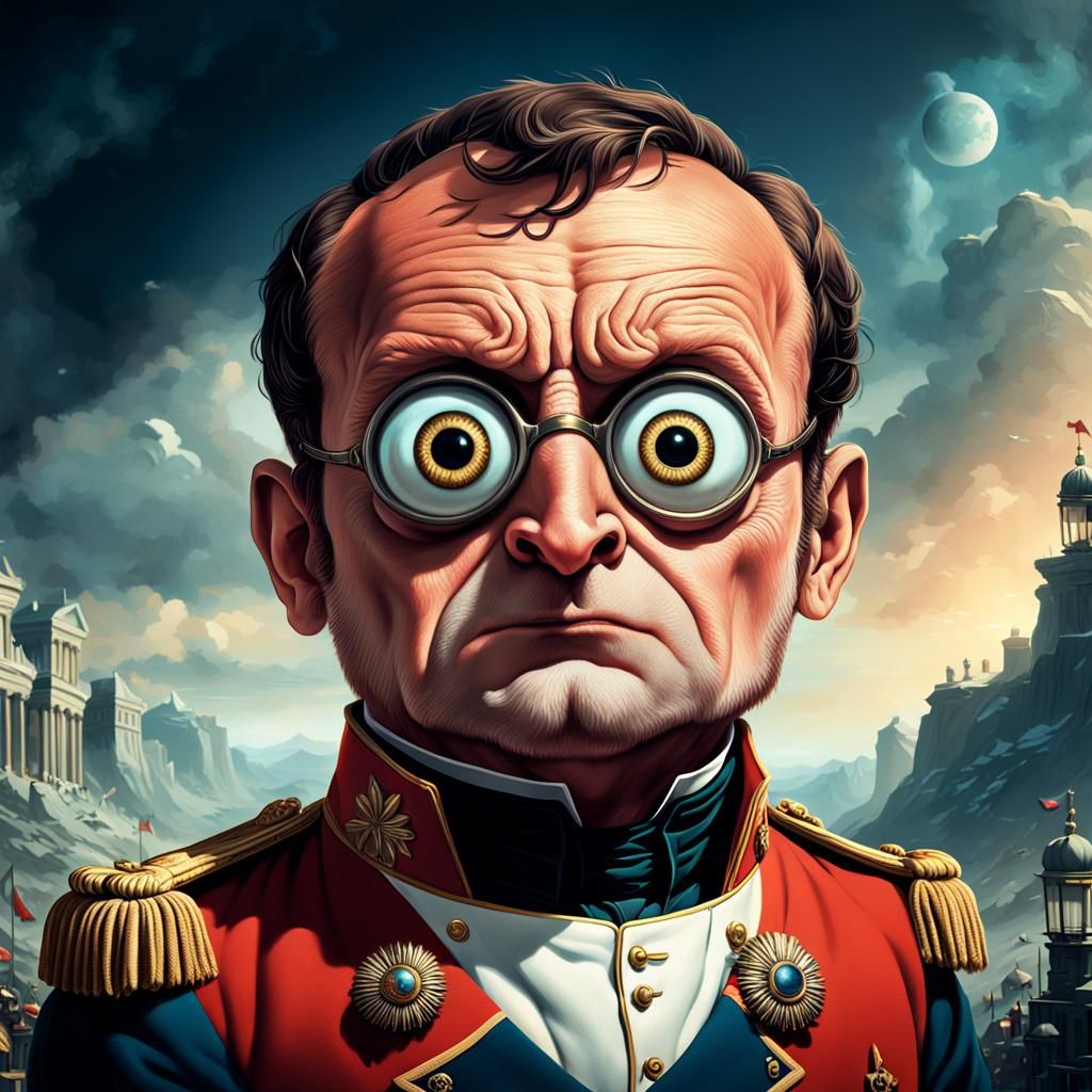 Humorous Napoleon with Googly Eyes: Detailed Matte Painting