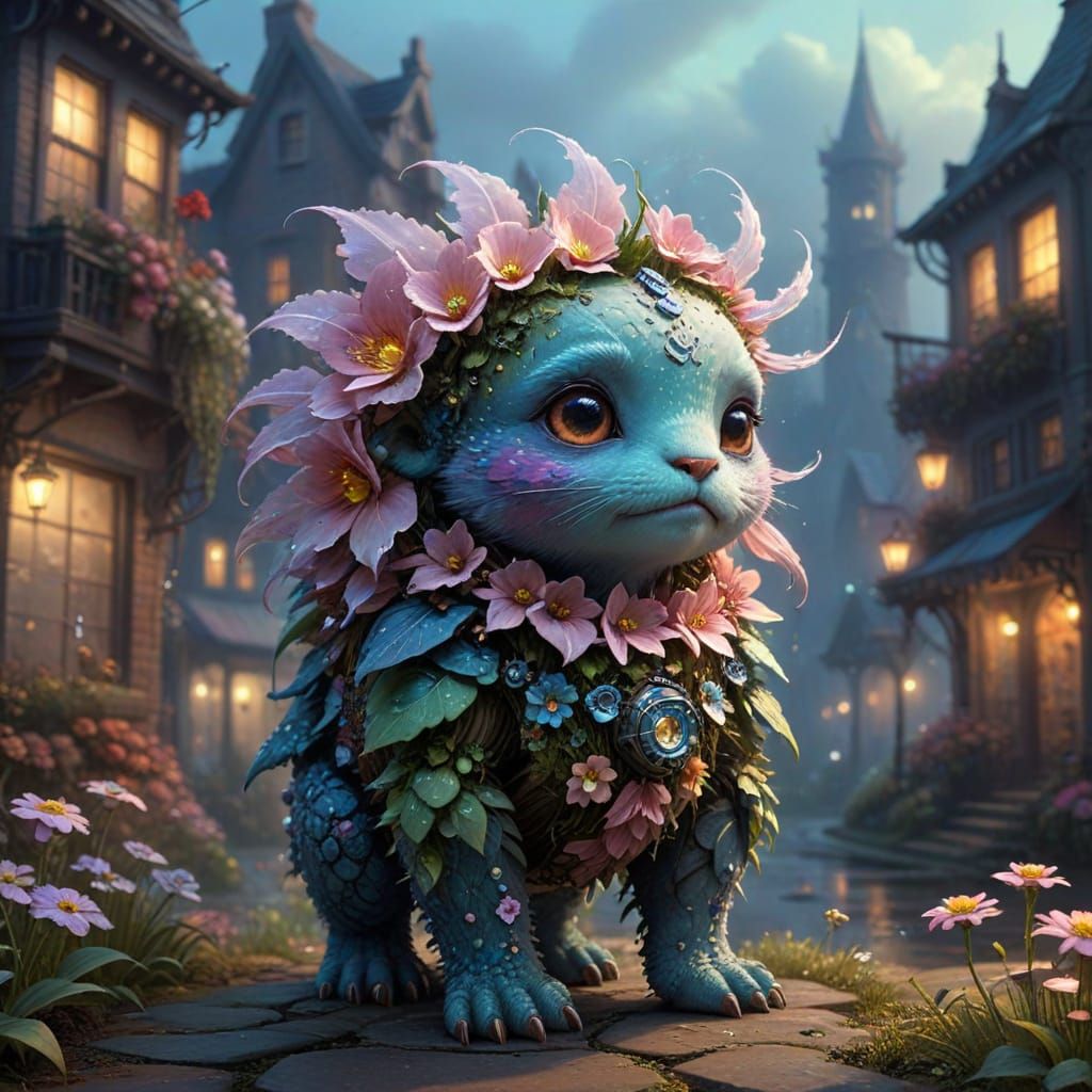 Bohemian Cyberpunk Flower Creature in Mist