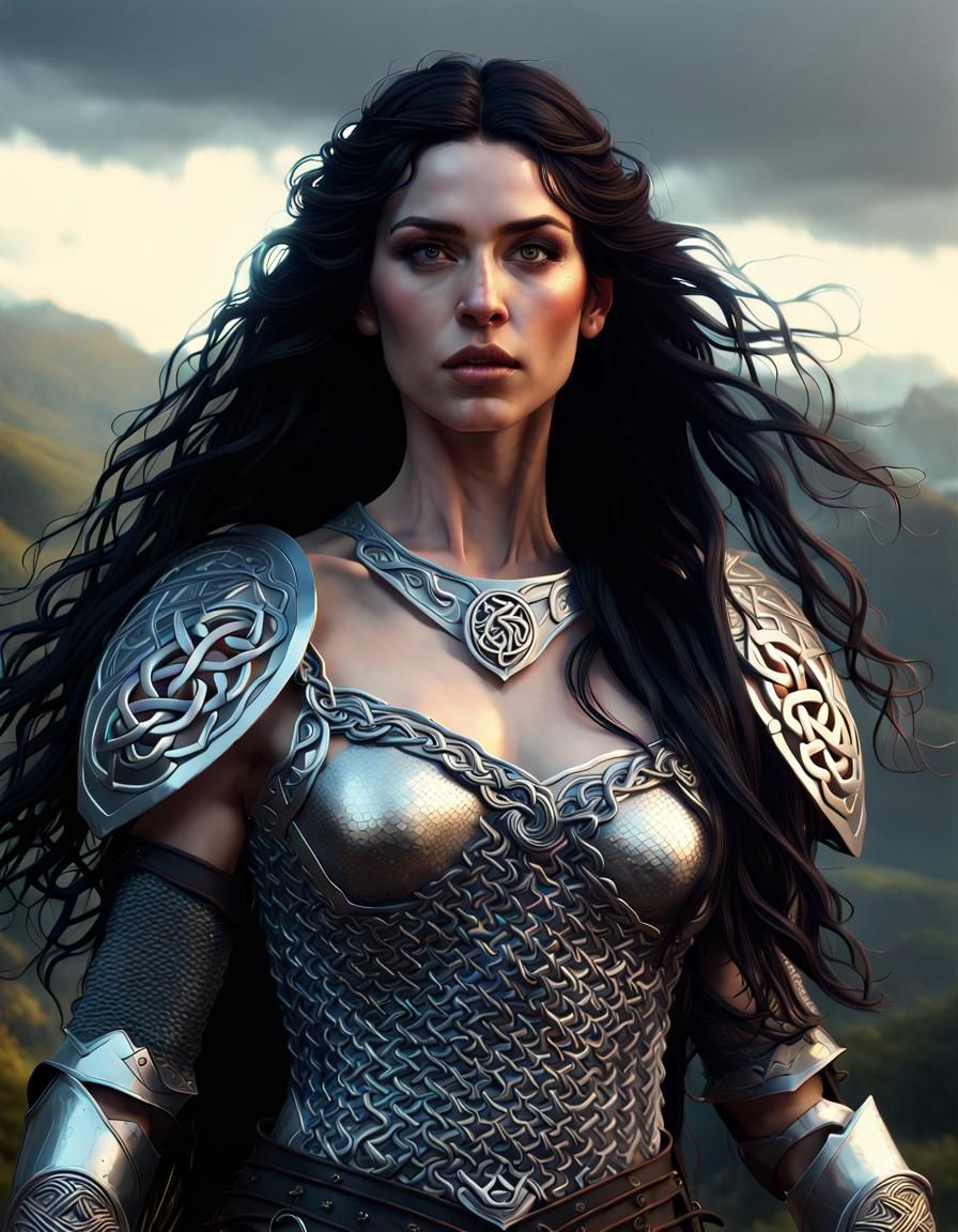 Celtic Woman in Chainmail Armor: Dark Fantasy Art