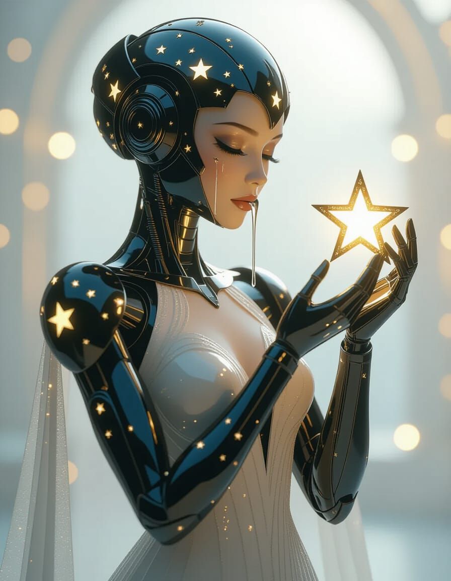 Art Deco Robot Woman Holding a Star