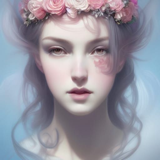 Gothic Portrait with Flower Tiara in Pastel Hues