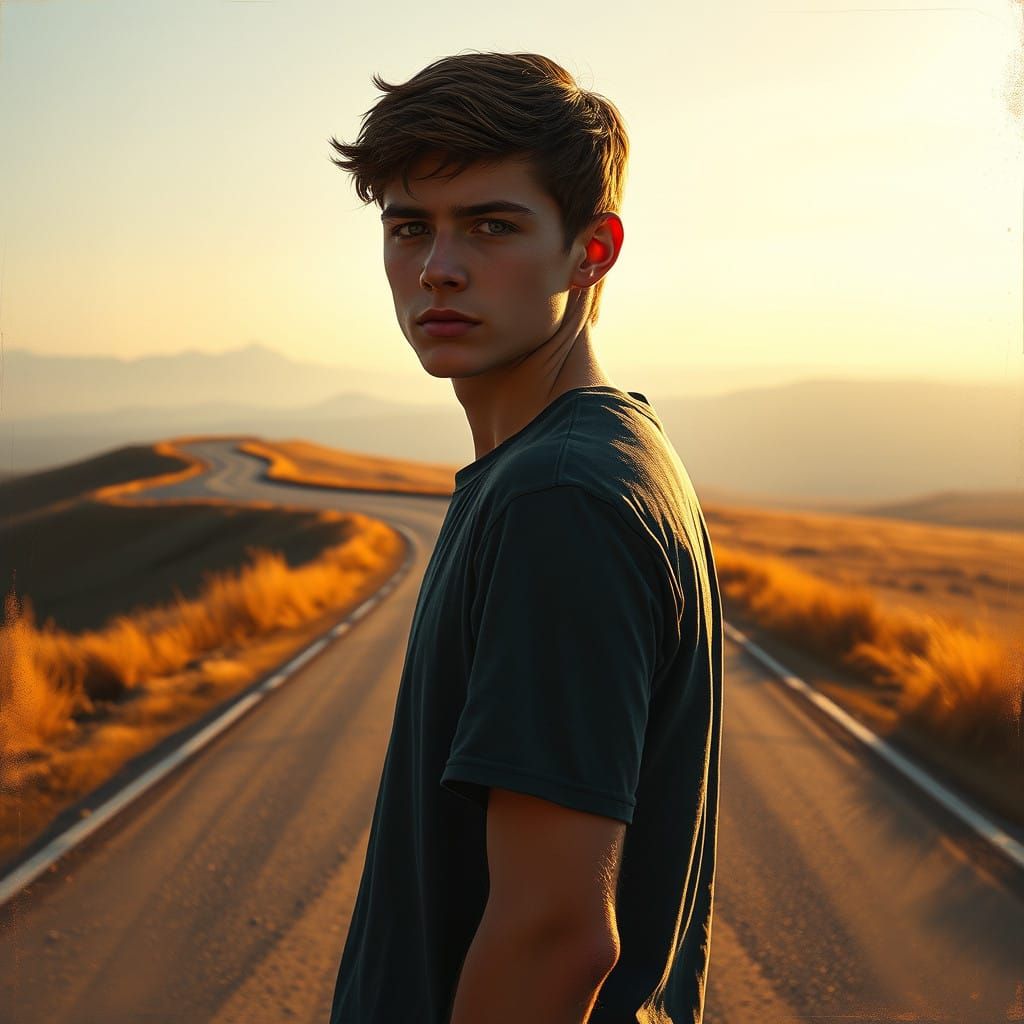 Young Adult Contemplates the Path Ahead in Golden Light