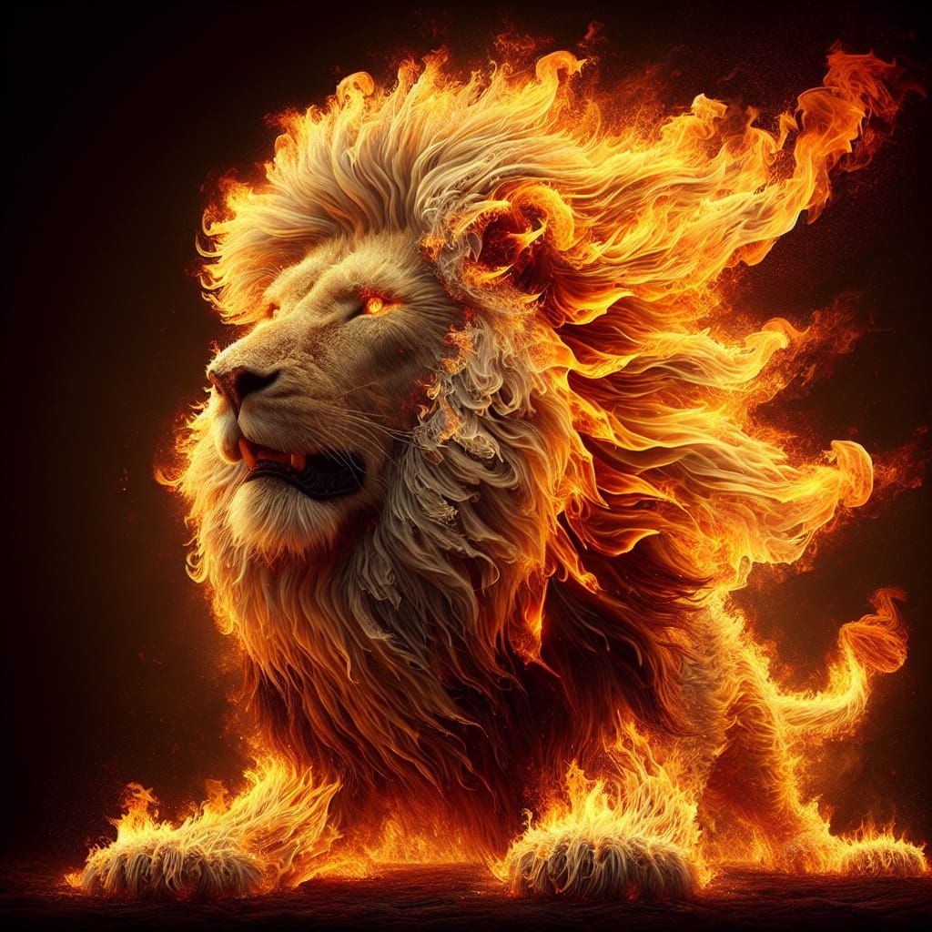 Magnificent Fiery Lion Ablaze