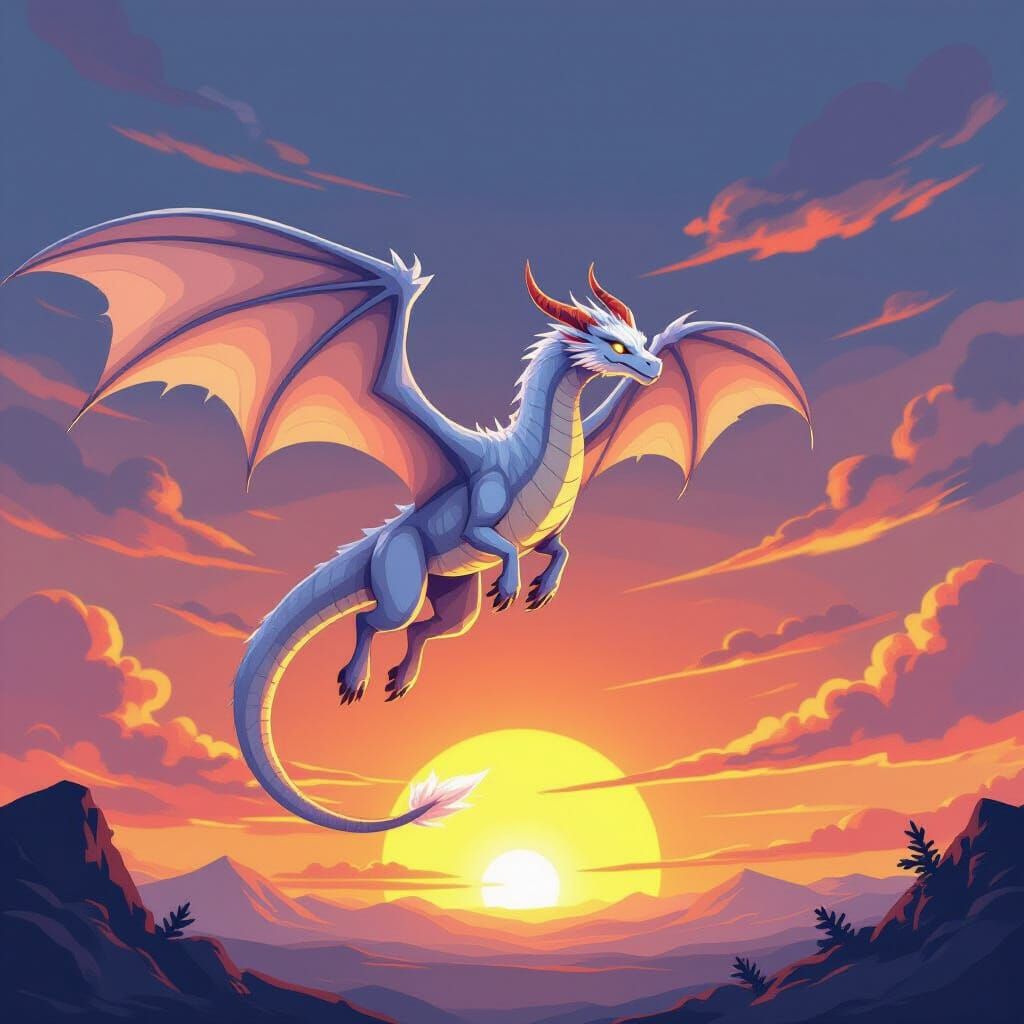 Frost Wyrm Soaring Towards Sunset: Comic Book Style