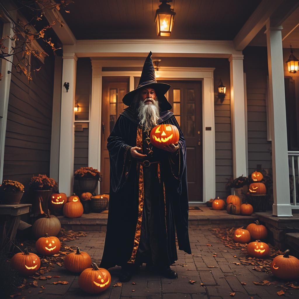 Wizard Handing Out Candy on Halloween: Cinematic Still