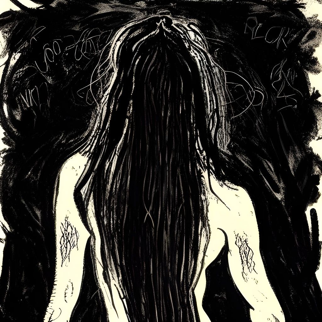 Terrifying Woman in Dark Surreal Expressionist Art