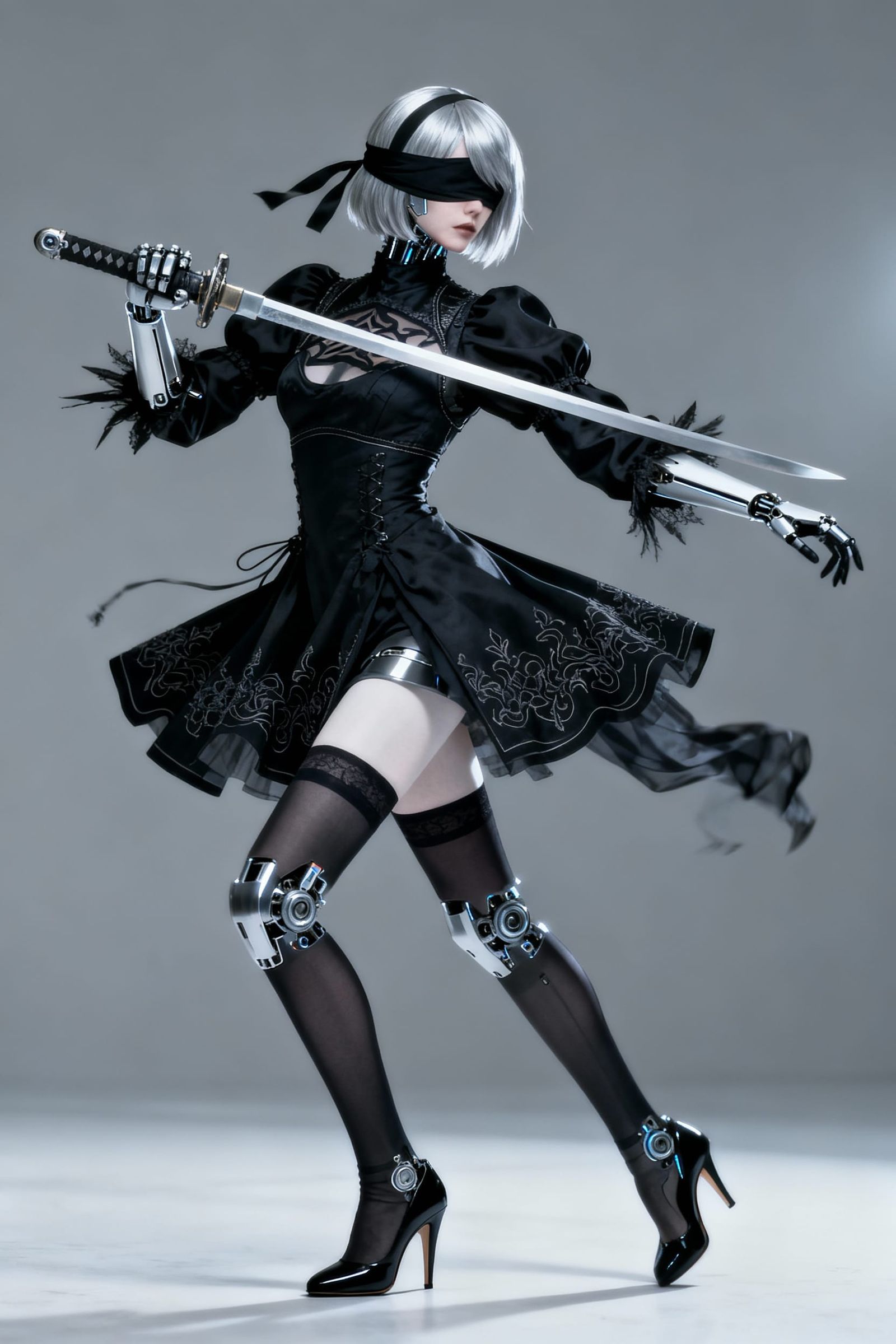 Android Warrior in Gothic Dress with Sword